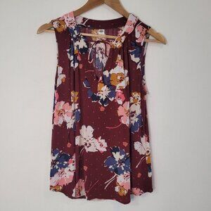 💘Old Navy Maroon Floral & Dots Sleeveless Top Size Medium